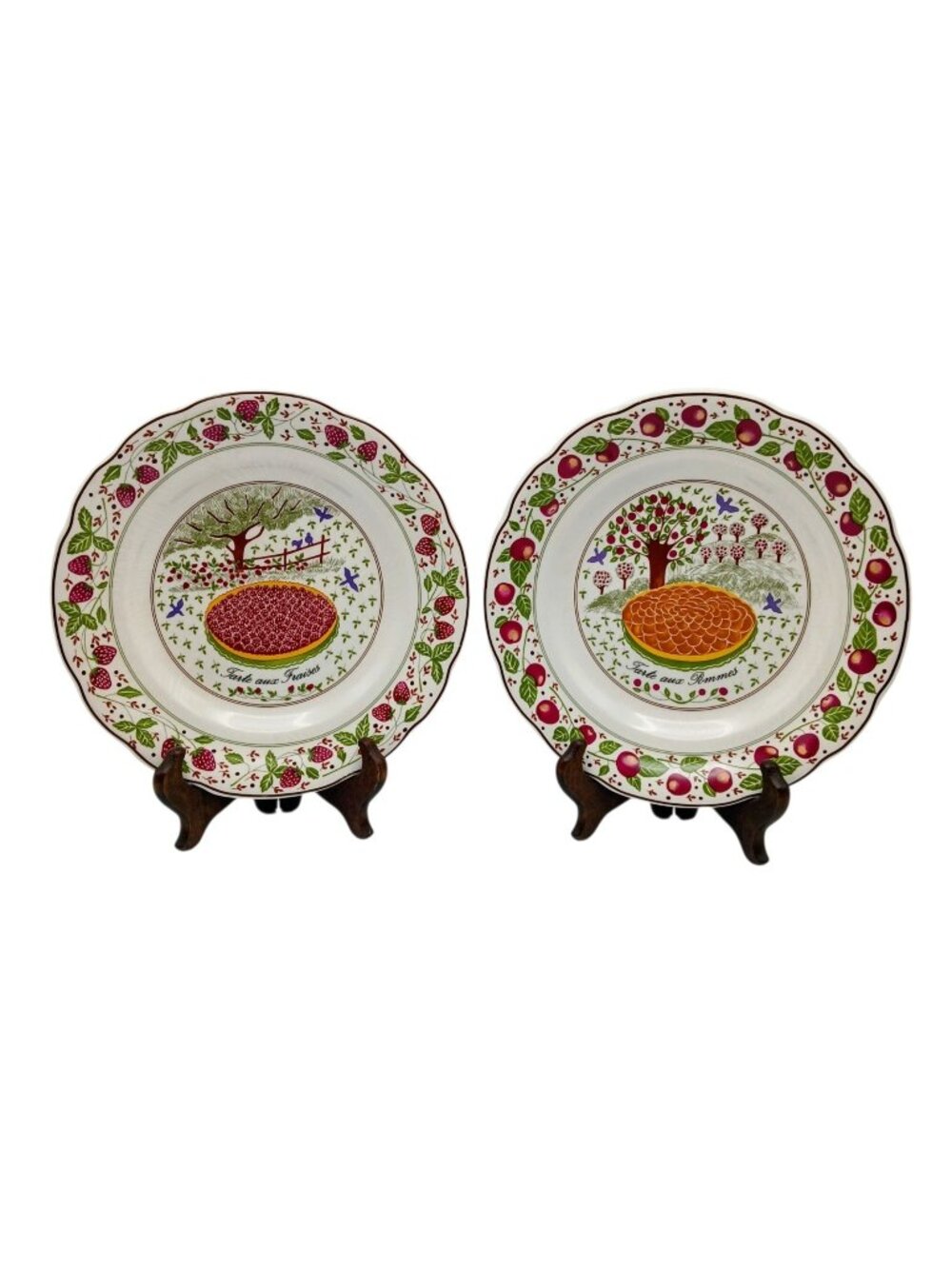 Gien Les Tartes Salad Dessert Plates Pair Apricot Strawberry French Faience
